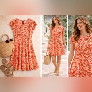 Michael Kors Orange White Fit & Flare Dress Small Summer Brunch Vacation VGUC